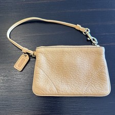 Vintage Coach Leather Zip Pouch Wristlet Tan Color With Logo Lining VGC
