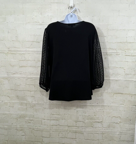 Adrienne Vittadini Blouse Womens 1X Black Keyhole Neck Velvet Sheer 3/4 Sleeve - Picture 7 of 12