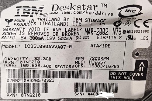 PCB Only: IBM Deskstar 82GB 3.5" IDE IC35L080AVVA07-0, 07N8491, H32132 - Bild 3 von 3