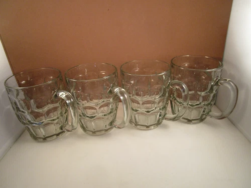 Vintage Winston ? Thumbprint Clear Glass Set of 4 Beer Mugs A