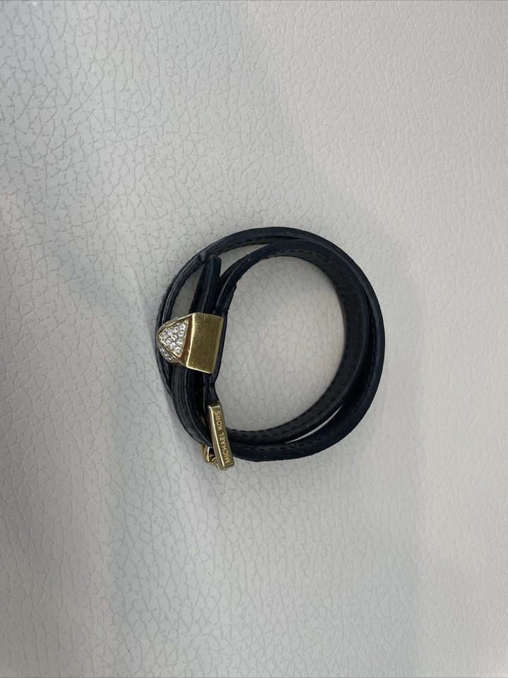 Michael Kors Women's Black Leather Double Wrap Bracelet with Gold Accents - Image 3 of 4