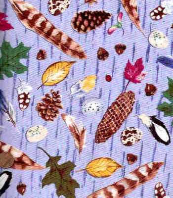 Lake and Lodge blue feathers leaves Clothworks fabric