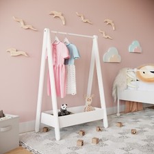 Kids Wooden Hanging Dress Up Clothes Rail Rack Display Stand Extra Storage Shelf
