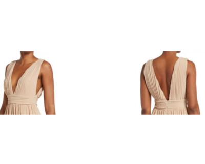 strapless open back dress Betsy & Adam Petite V-Neck Long-Sleeve A-Line Gown - Sage/Gold main image 1
