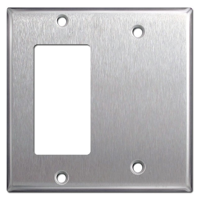 2Gang GFCI Decorator / Blank Stainless Steel Combo Metal Wall Plate