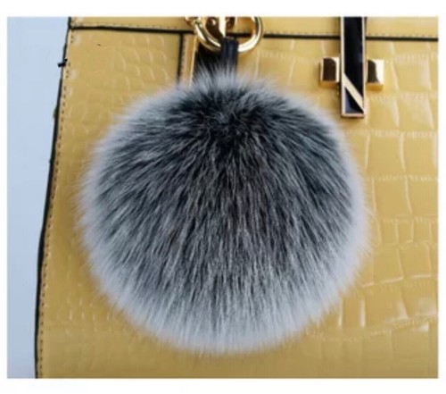Fluffy Pompom Large 4" Real Fur Pom Pom Keychain Bag Charm Decor Plushy Ball - Picture 5 of 42