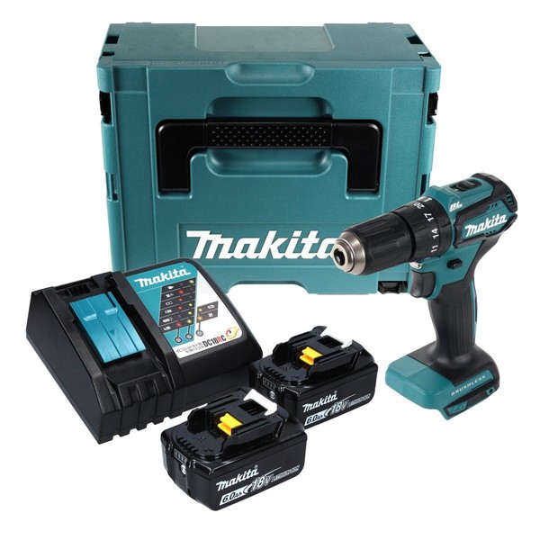 Makita Dhp 483 Rgj Akku Schlagbohrschrauber 18 V 40 Nm + 2X Akku 6,0 Ah + Lader-image