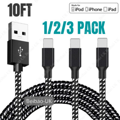 10Ft Long Charger Cable USB Charging Cord Heavy Duty For Apple iPhone 11 XR X 8