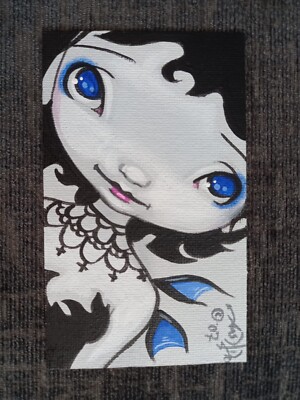 Signiertes Original Acrylgemälde von Jasmine Becket-Griffith. Betty blaue Augen. 