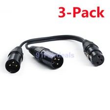3 Pack Lot - 3-Pin XLR Female to Dual 2 Male Y Splitter Mic Cable Adaptor 16