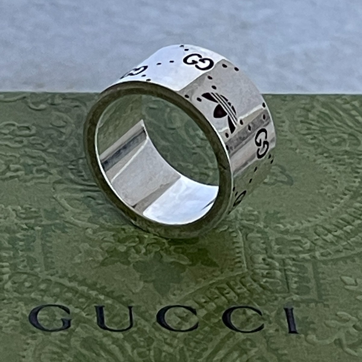 GUCCI X Adidas 702768 Engraved Ring Silver Ag925 GG Logo GUCCI X Adidas 702768 Engraved Ring Silver Ag925 GG Logo