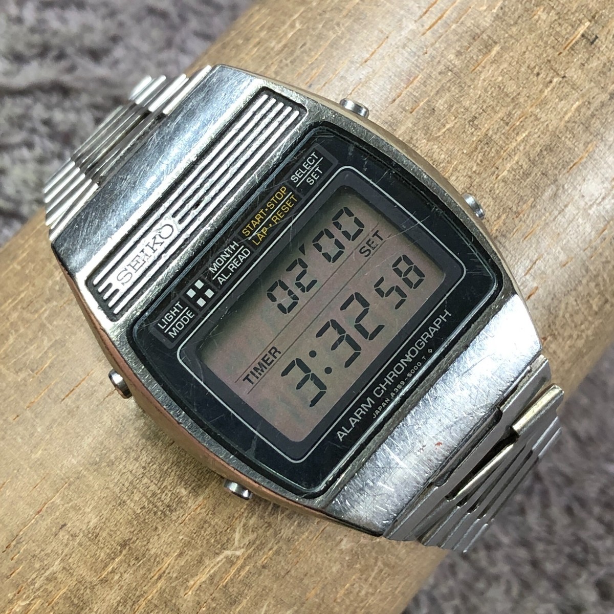 Vtg Seiko Men A359-5010 Multifunction Silver Tone Quartz Digital