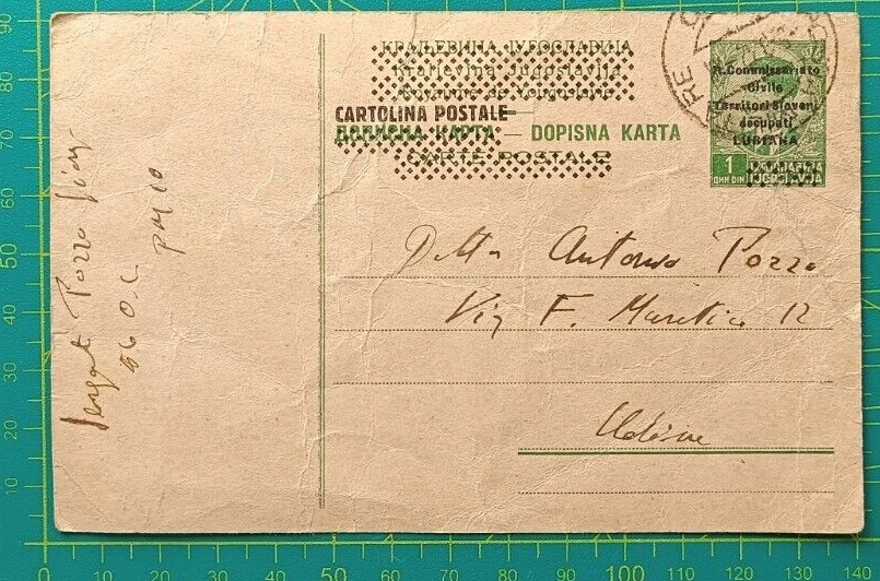 Yugoslavia LUBIANA postal 1942, ocupación italiana, sobreimpresa en negro Foto 2 de 4