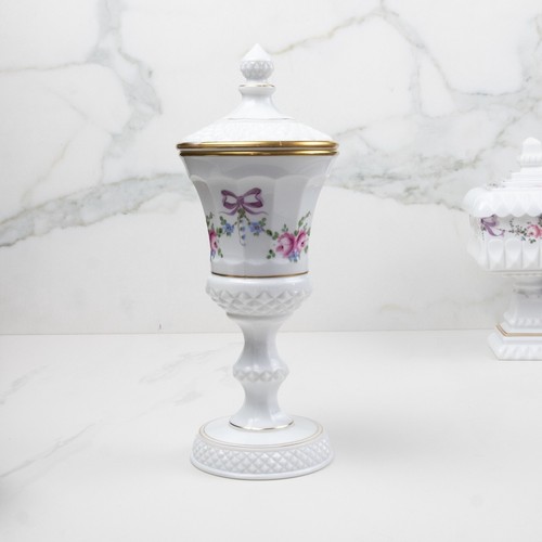 VTG Westmoreland Milk Glass Wedding Bride Box Painted Compote Lid Dish Candy Set - Picture 5 of 18