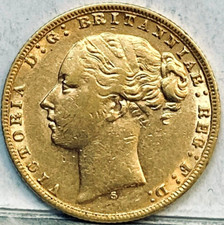 AUSTRALIA 1874 S GOLD SYDNEY SHEILD SOVEREIGN , KEY DATE LOW MINT HIGH GRADE #5