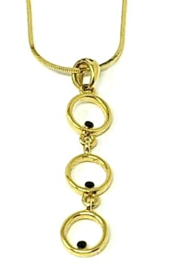 Lia Sophia ''Niche'' 3 Gold Tone Rings w/Black Crystal Accents Pendant Necklace