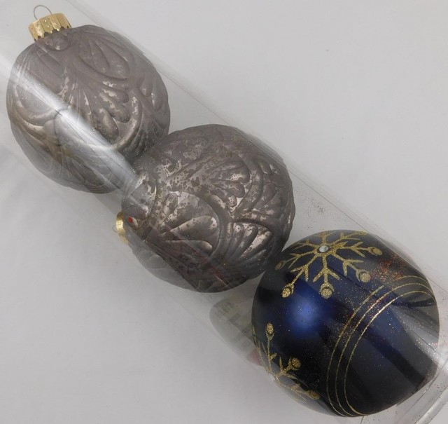 Ashland Shatter Proof Ornaments 3 Pc Blue Silver 4 1/2 in for sale