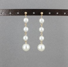white faux pearl dangle earrings lightweight graduated beads dangle post