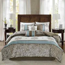 NEW! ~ MODERN CHIC GREY LIGHT AQUA SILVER GREY BLUE BROWN ELEGANT COMFORTER SET