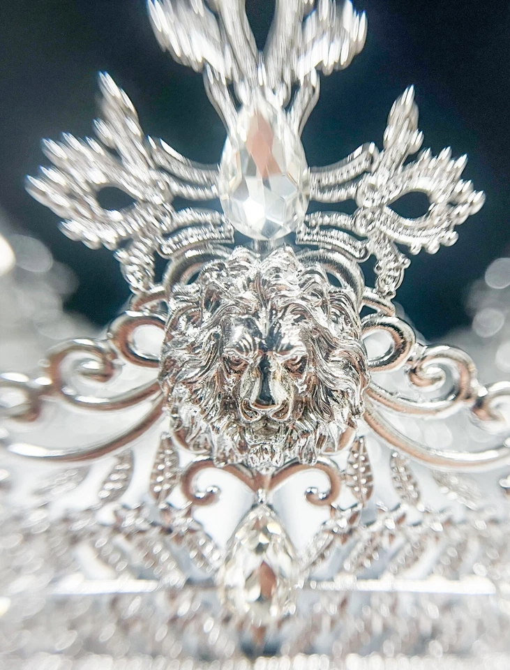 Corona de Plata Rey León, Corona de Boda Príncipe, Corona de Cristal Transparente para Novio Foto 2 de 4