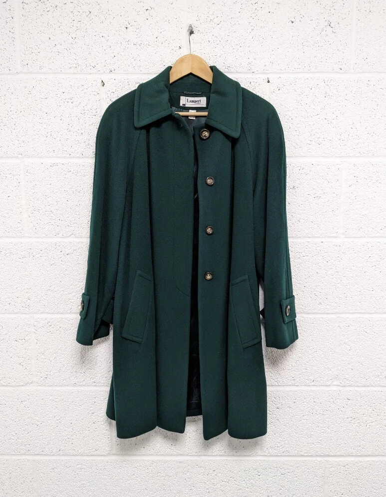 Lampert London Virgin Wool Cashmere Coat Green Vintage UK 16