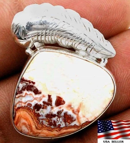 Leaf Natural Crazy Lace Agate 925 Solid Sterling Silver Pendant Jewelry @12-7