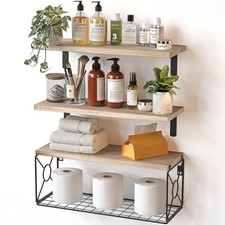 Amada Bathroom Shelves Over Toilet with Storage Basket, Floating Natural Wood
