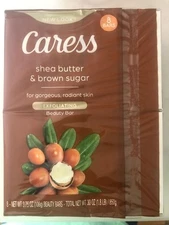 8 Bars Caress Soap SHEA BUTTER & BROWN SUGAR  EXFOLIATING  Beauty Bars  3.75oz