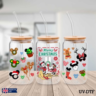 Mickey Mouse Weihnachten UV DTF Aufkleber - 16oz Libbey Dose Glasfolie yn526