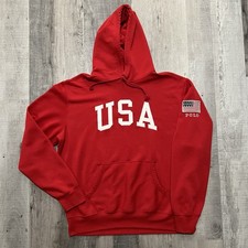 Polo Ralph Lauren Spellout Pull Over Hoodie USA Flag Red White Drawstring Sz XL