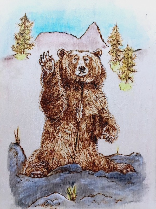 Signed Bear Wood Burning Art  Appears To Be Birch 5"X 7" Original