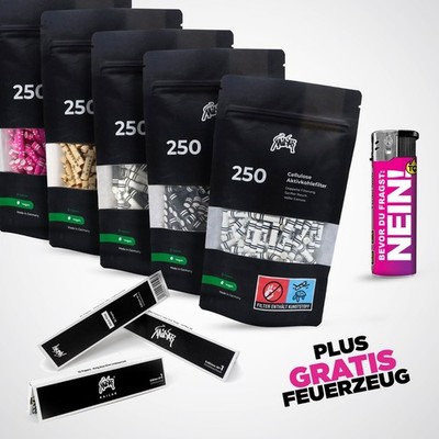 250x KAILAR Cellulose Aktivkohlefilter Ø 5,9mm  + 3x Papers + Feuerzeug