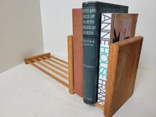 Vintage MCM Wood Book Stand Rack Adjustable Sliding End Book Holder Table Top