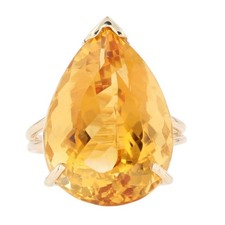 18.97ct Fancy Pear Cut Citrine Solitaire Ring 14k Yellow Gold Size 6