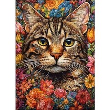 Flower Cat Diamond Art Kits for Adults,Colorful Floral 5D Diamond Painting Kits