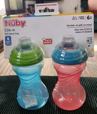 AL1 Nuby Clik-It Soft Spout Easy Grip Sippy Cup (2Pack) - Easy Grip - 10oz/300ml