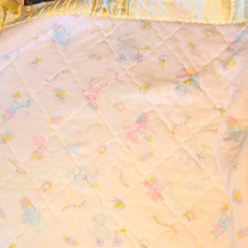 Pastel Animal Crib Quilt Coverlet Yellow Pink Blue with Ruffled Edge Vintage