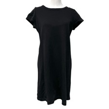 Talbots Dress Black Casual 100% Cotton Knit Short Sleeve Shoulder Buttons Size M