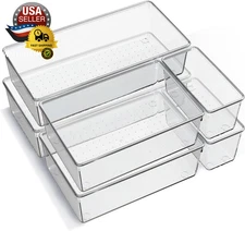 6 Pack Large Clear Plastic Drawer Organizer Trays, Acrylic Kitchen Drawer Organi