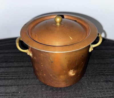 VGT Copper Small Pot with Lid Brass Handle 7  with lid 5.5  pot  Made in Portal