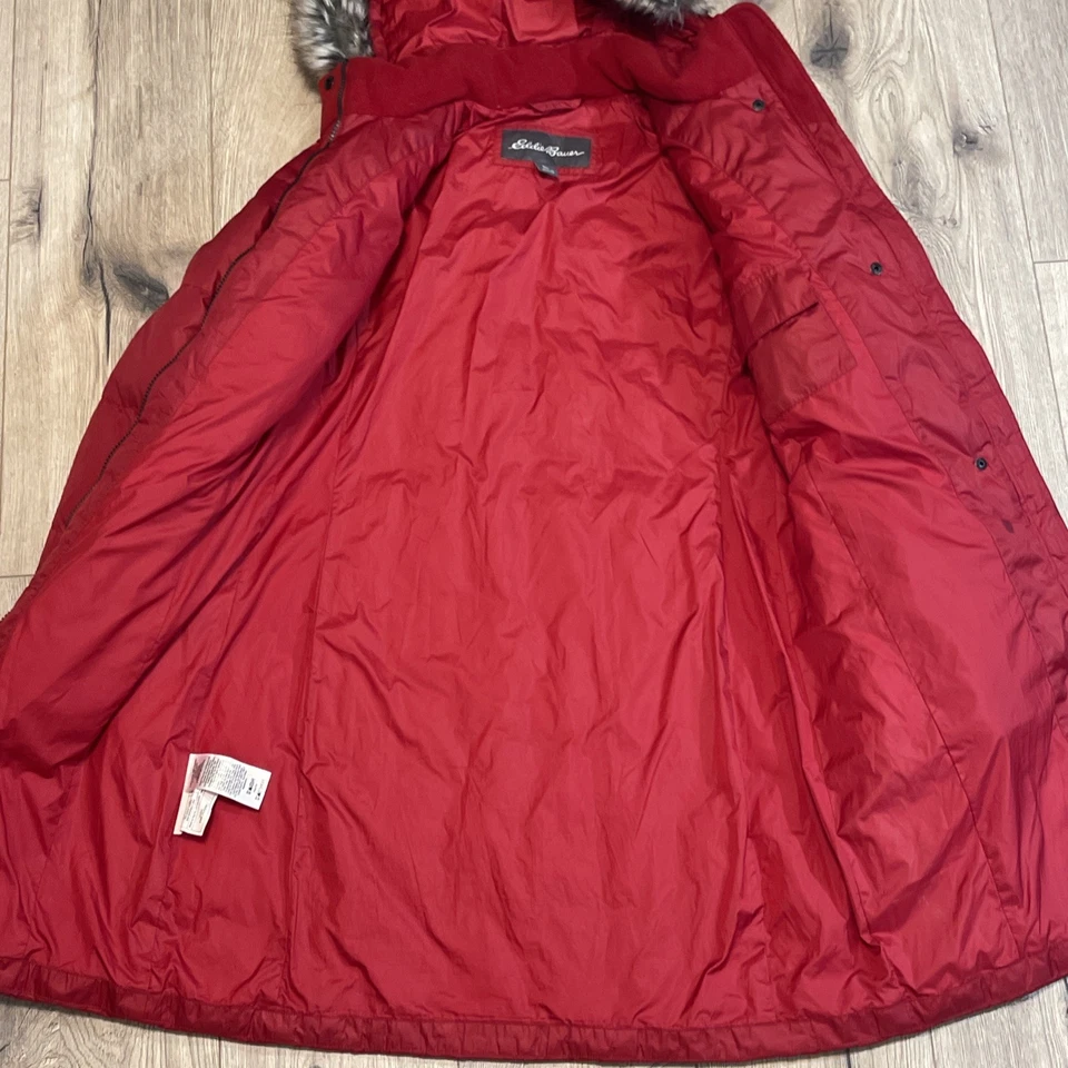 Eddie Bauer Parka Jacket Womens M Puffer Coat Gorpcore Goose Down Faux Fur Trim - Image 3 of 4