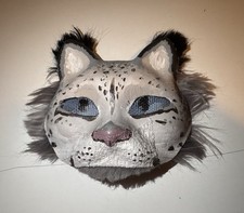 Animal Face Mask Snow Leopard Gray Faux Fur E...