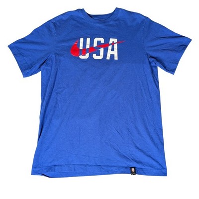 Nike USA Graphic T-Shirt Mens Blue Red Swoosh Team USA Olympic Sports Tee