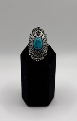 Vintage-Style Silver Tone Evil Eye Ring with Turquoise Center Stone (#1)