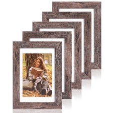 Fixwal 4X6 Picture Frames Set Of 5 Rustic Brown Wood Grain Tempered Real Glass