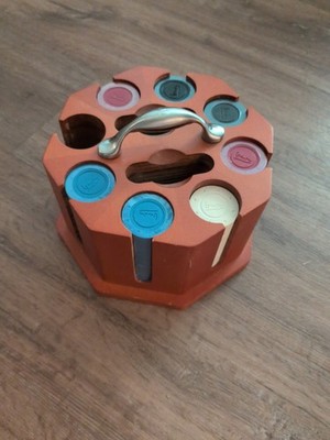 Michael Graves Poker Wooden Caddy Set - Missing Some White Chips And Cards