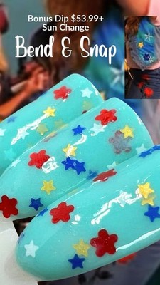 Sparkle & co Nail Dip Powder Bend & Snap Sun Change Turquoise Blue Stars Red