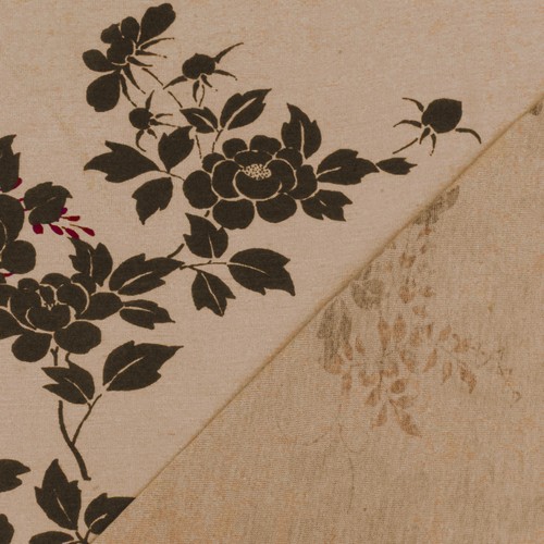 Brown-Burgundy Floral Leaf Printed Slub Jersey Knit Fabric - Picture 4 of 5