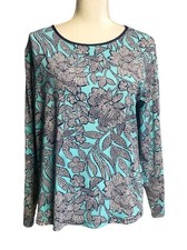 Lands' End long sleeve rash guard swim shirt teal, blue white UV protection PM