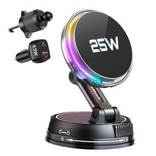 Qi2.2 25W Magnetic Car Charger with Cool Fan, 78 LBS Vacuum Suction Carbon Black